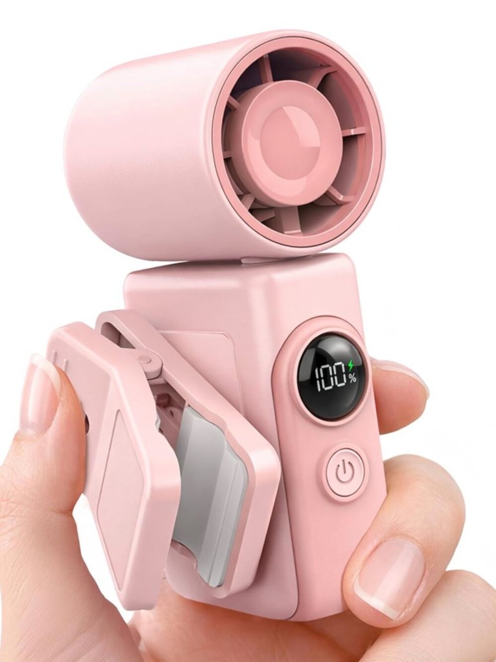 Clip-On Portable Fan, 13500 RPM Rechargeable Handheld Mini Fan with LED Display,
